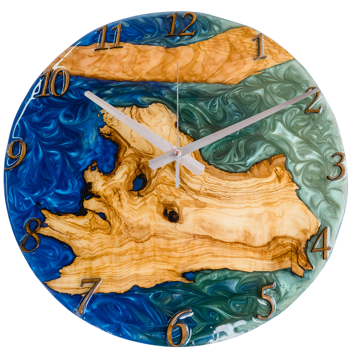 Bicolor Epoxy & Olive Wood Wall Clock Wholesale vendor