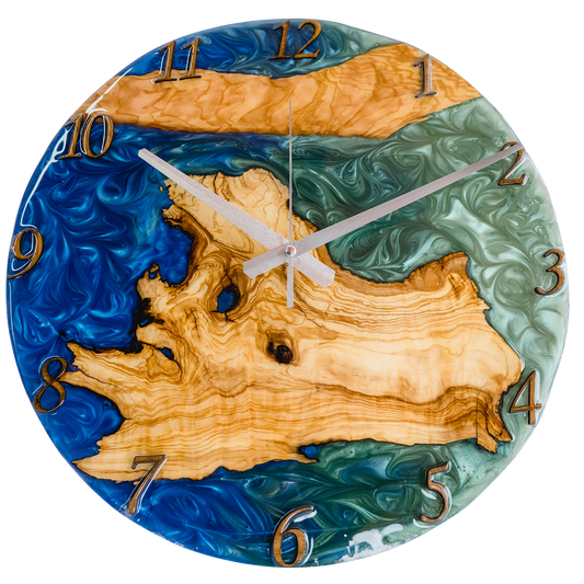 Bicolor Epoxy & Olive Wood Wall Clock Wholesale vendor