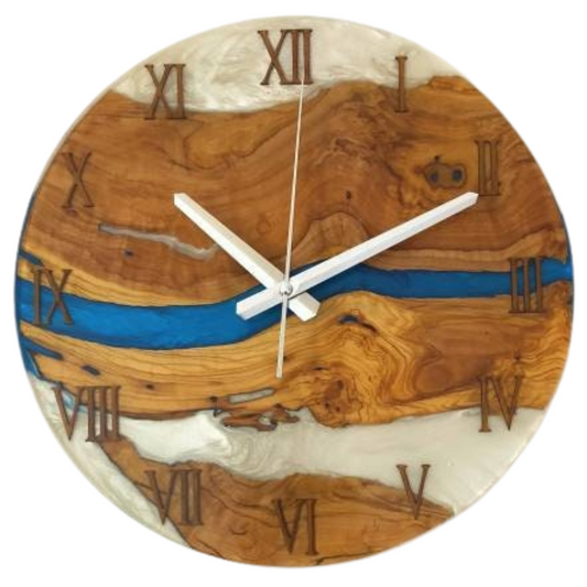 Bicolor Epoxy & Olive Wood Wall Clock resinwoodliving