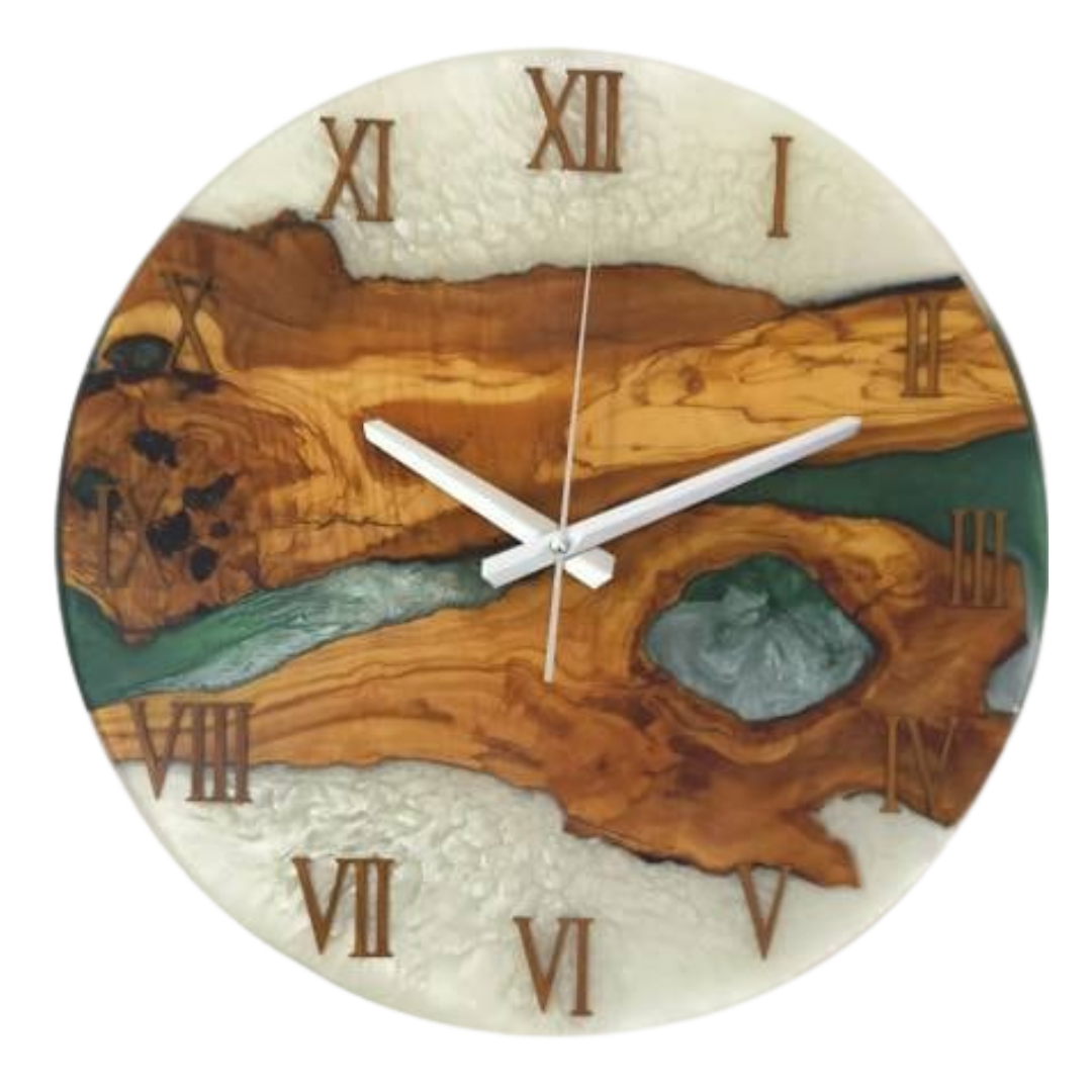 Bicolor Epoxy & Olive Wood Wall Clock resinwoodliving