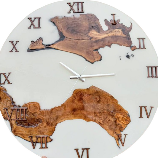 Metallic Color Epoxy & Olive Wood Wall Clock resinwoodliving