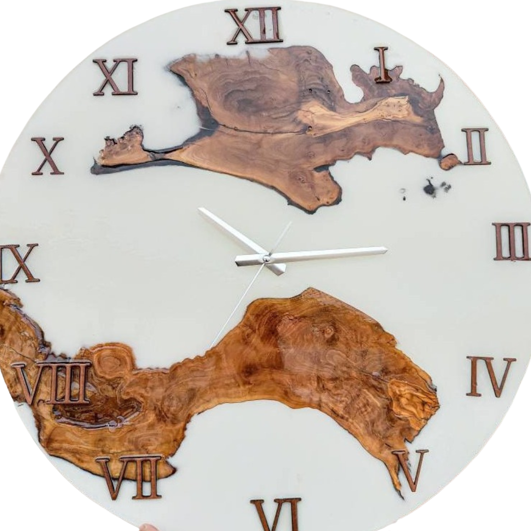 Metallic Color Epoxy & Olive Wood Wall Clock Wholesale vendor