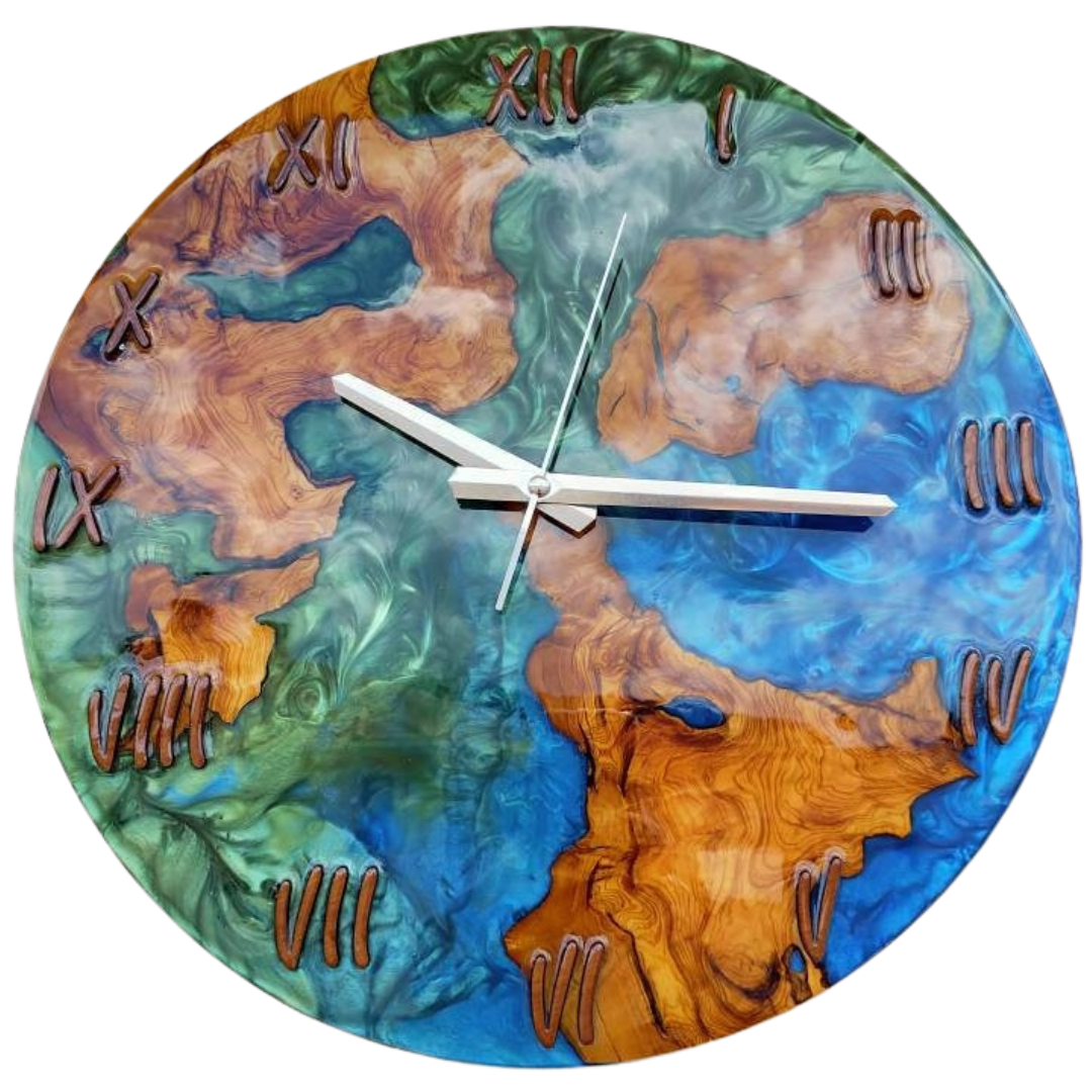 Bicolor Epoxy & Olive Wood Wall Clock resinwoodliving