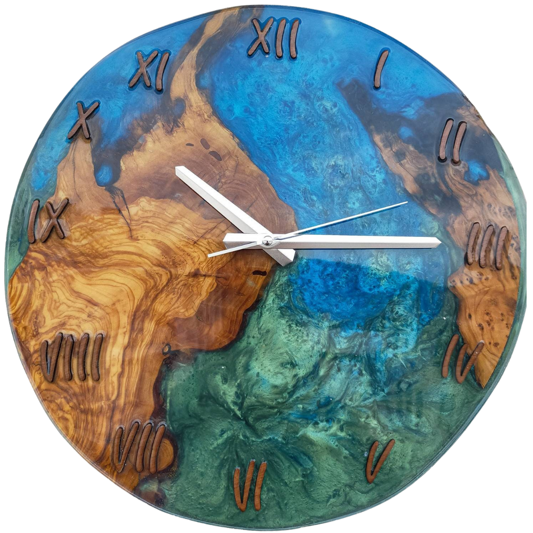 Bicolor Epoxy & Olive Wood Wall Clock resinwoodliving