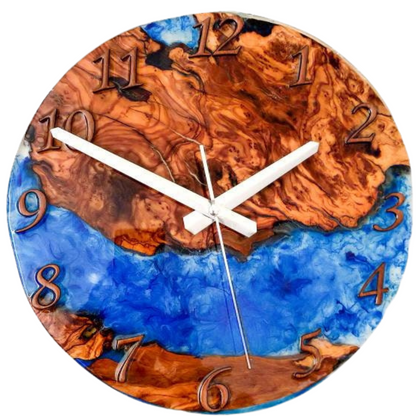 Metallic Color Epoxy & Olive Wood Wall Clock resinwoodliving