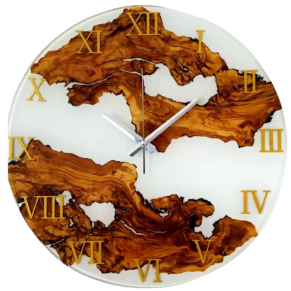 Metallic Color Epoxy & Olive Wood Wall Clock resinwoodliving