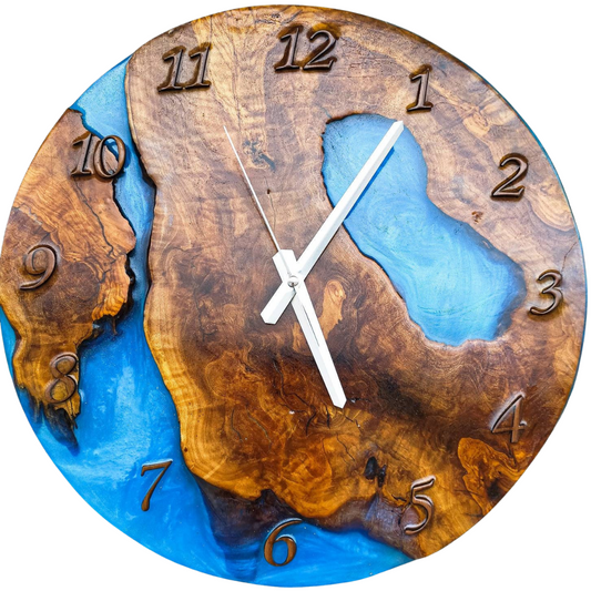 Metallic Color Epoxy & Olive Wood Wall Clock resinwoodliving