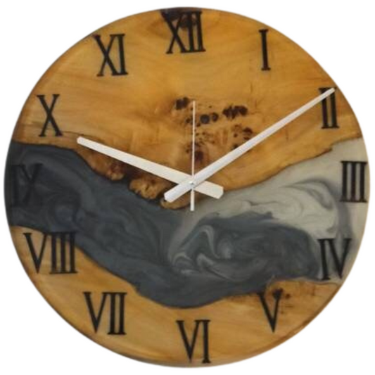 Metallic Color Epoxy & Olive Wood Wall Clock resinwoodliving