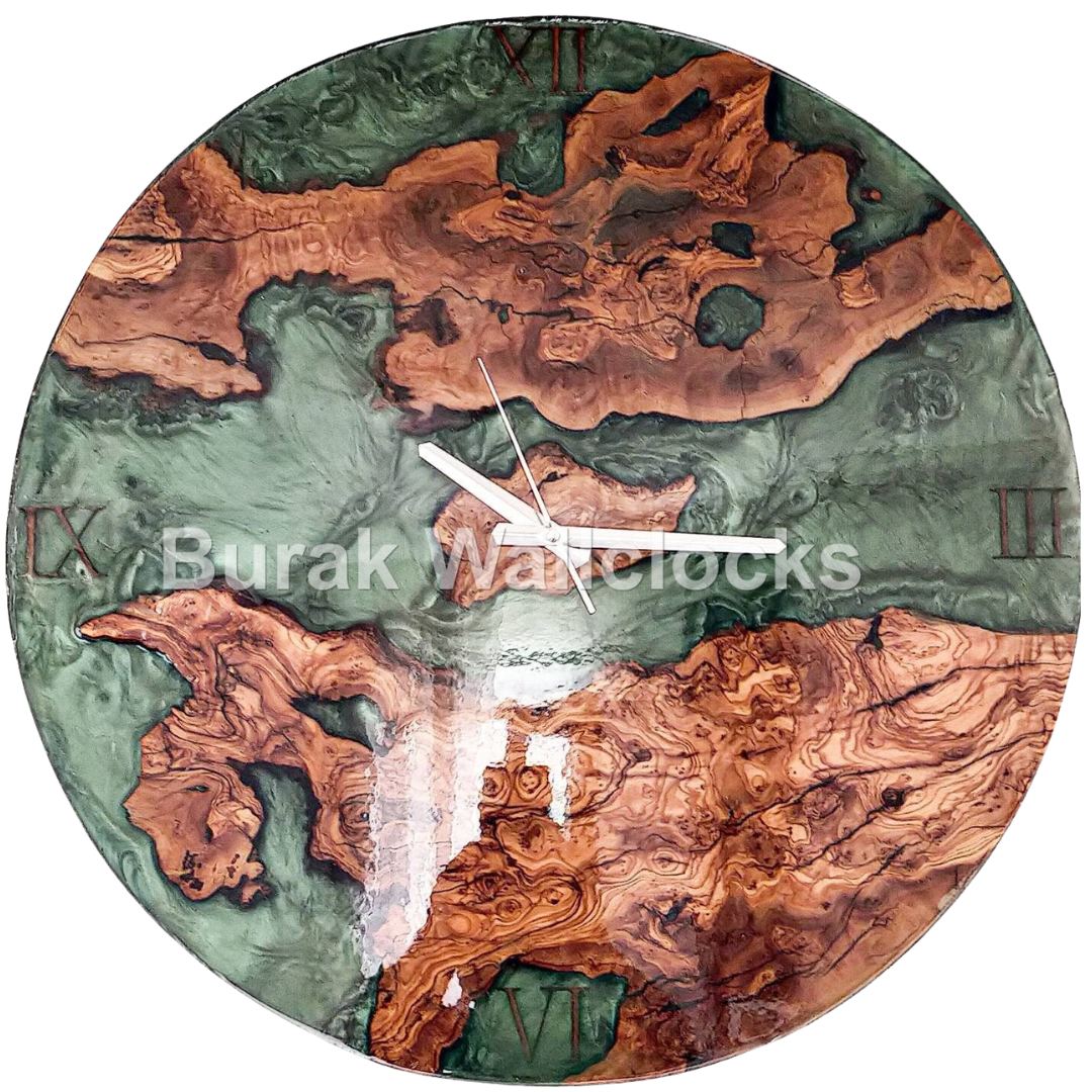 Metallic Color Epoxy & Olive Wood Wall Clock Wholesale vendor