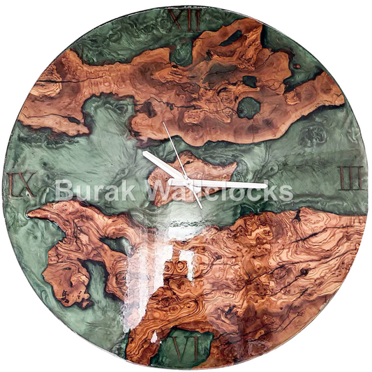 Metallic Color Epoxy & Olive Wood Wall Clock Wholesale vendor