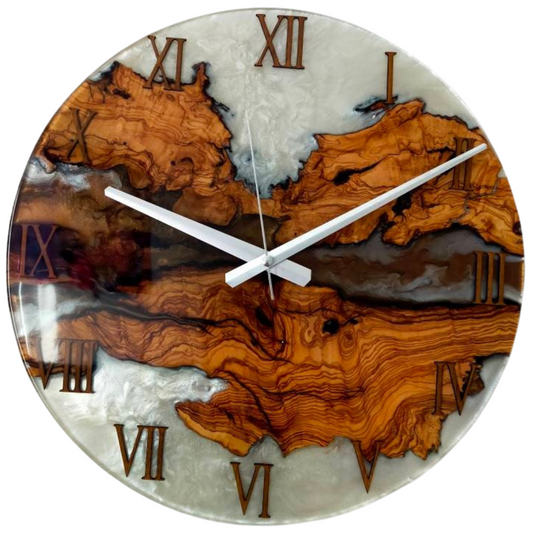 Bicolor Epoxy & Olive Wood Wall Clock resinwoodliving