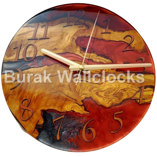 Bicolor Epoxy & Olive Wood Wall Clock resinwoodliving