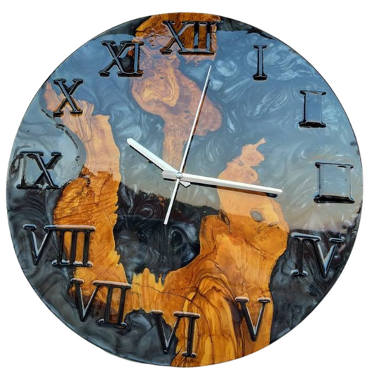 Metallic Color Epoxy & Olive Wood Wall Clock Wholesale vendor