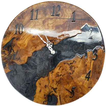 Metallic Color Epoxy & Olive Wood Wall Clock resinwoodliving