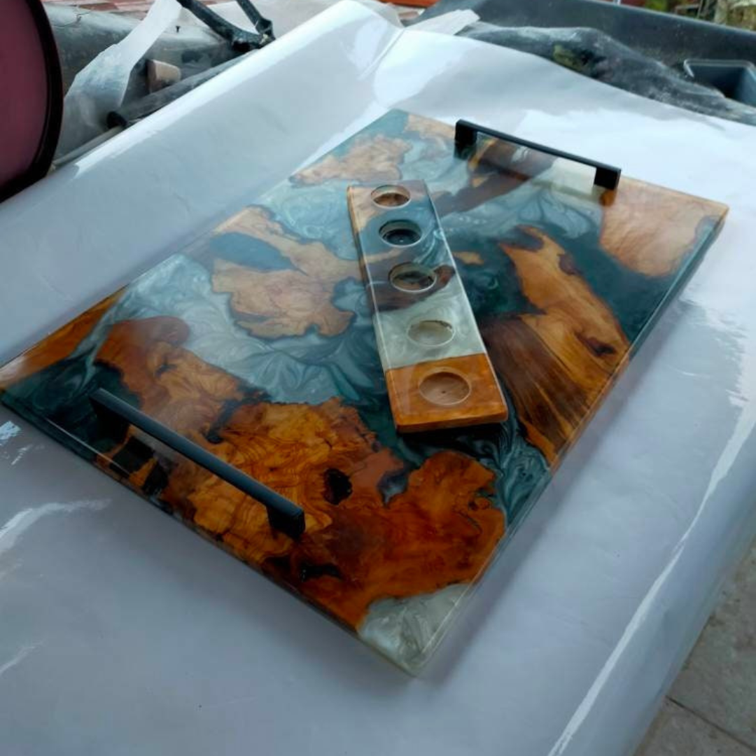 Epoxy Resin & Wood Serving Tray - No Edge Serving Tray resinwoodliving