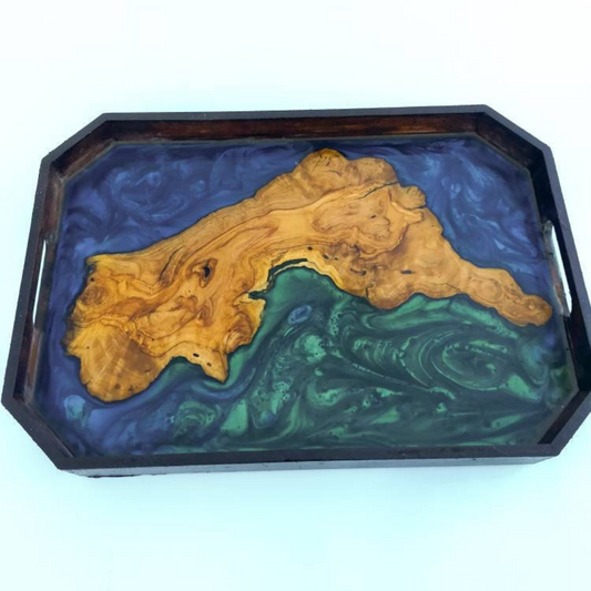 Epoxy Resin & Wood Serving Tray - Octagonal Edge Serving Tray resinwoodliving