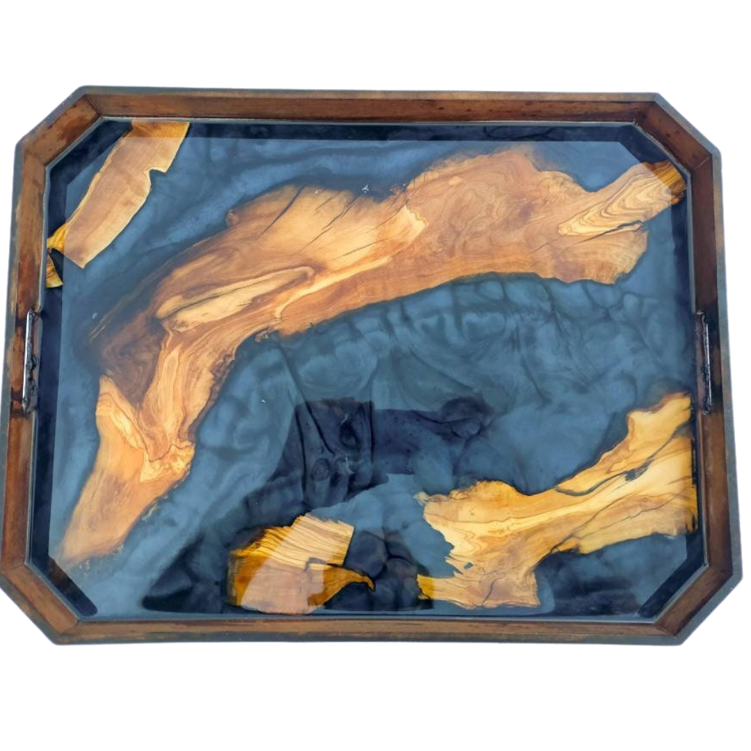 Epoxy Resin & Wood Serving Tray - Octagonal Edge Serving Tray resinwoodliving