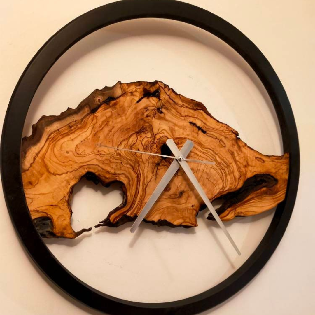 Rustic Olive Wood Wall Clock resinwoodliving