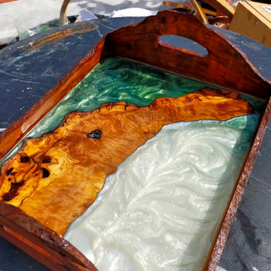 Epoxy Resin & Wood Serving Tray - Live Edge Serving Tray resinwoodliving