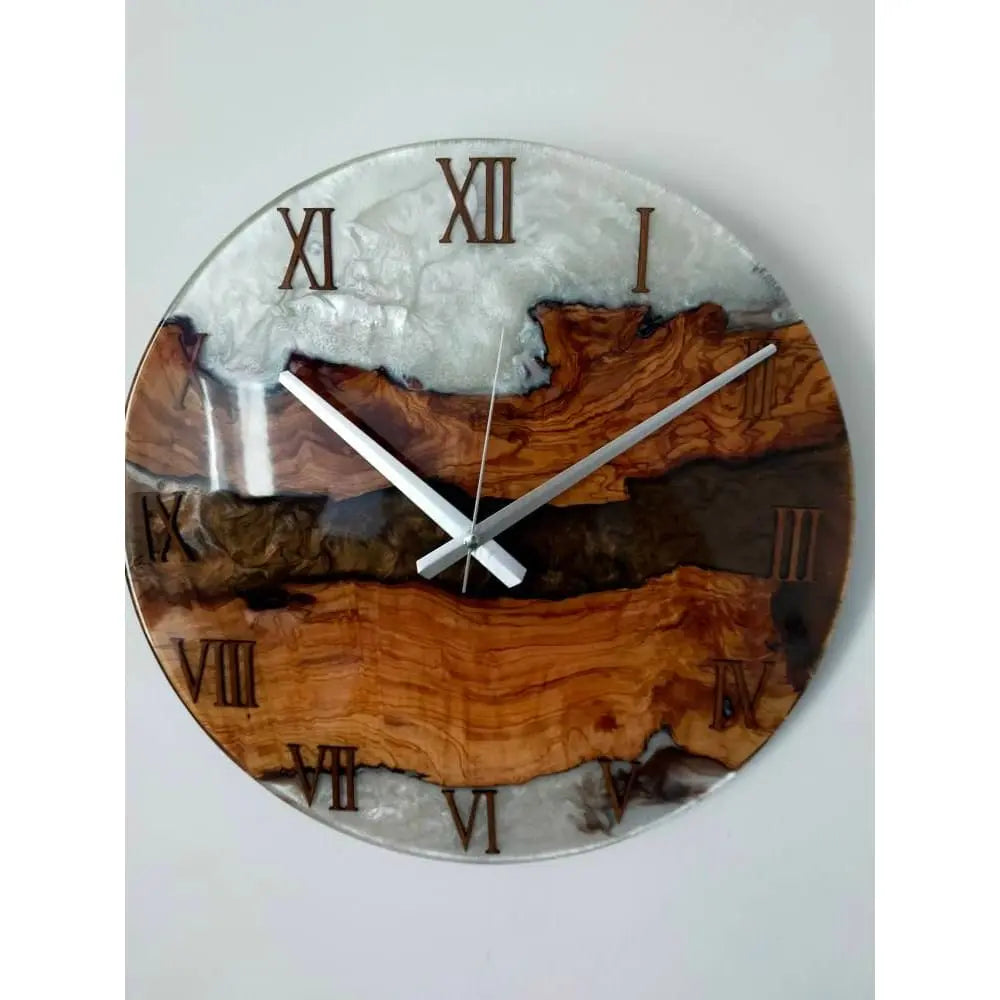 Bicolor Epoxy & Olive Wood Wall Clock resinwoodliving