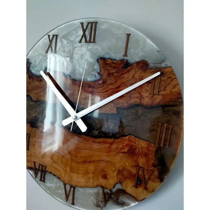 Bicolor Epoxy & Olive Wood Wall Clock resinwoodliving