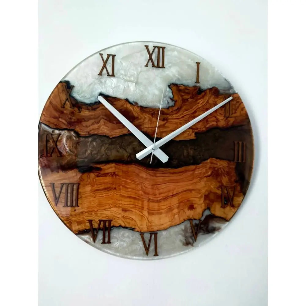 Bicolor Epoxy & Olive Wood Wall Clock resinwoodliving