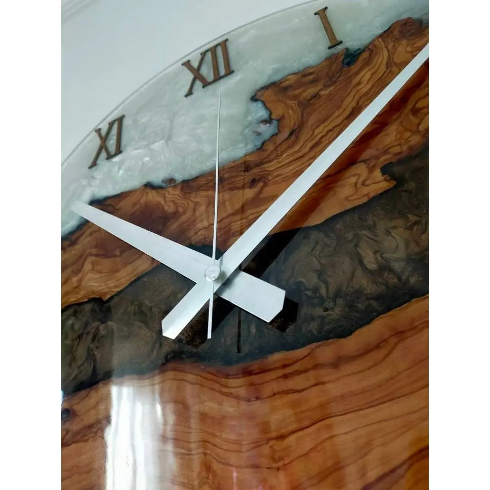 Bicolor Epoxy & Olive Wood Wall Clock resinwoodliving