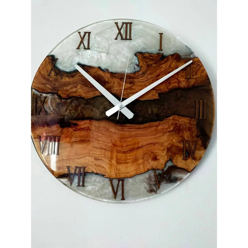 Bicolor Epoxy & Olive Wood Wall Clock resinwoodliving