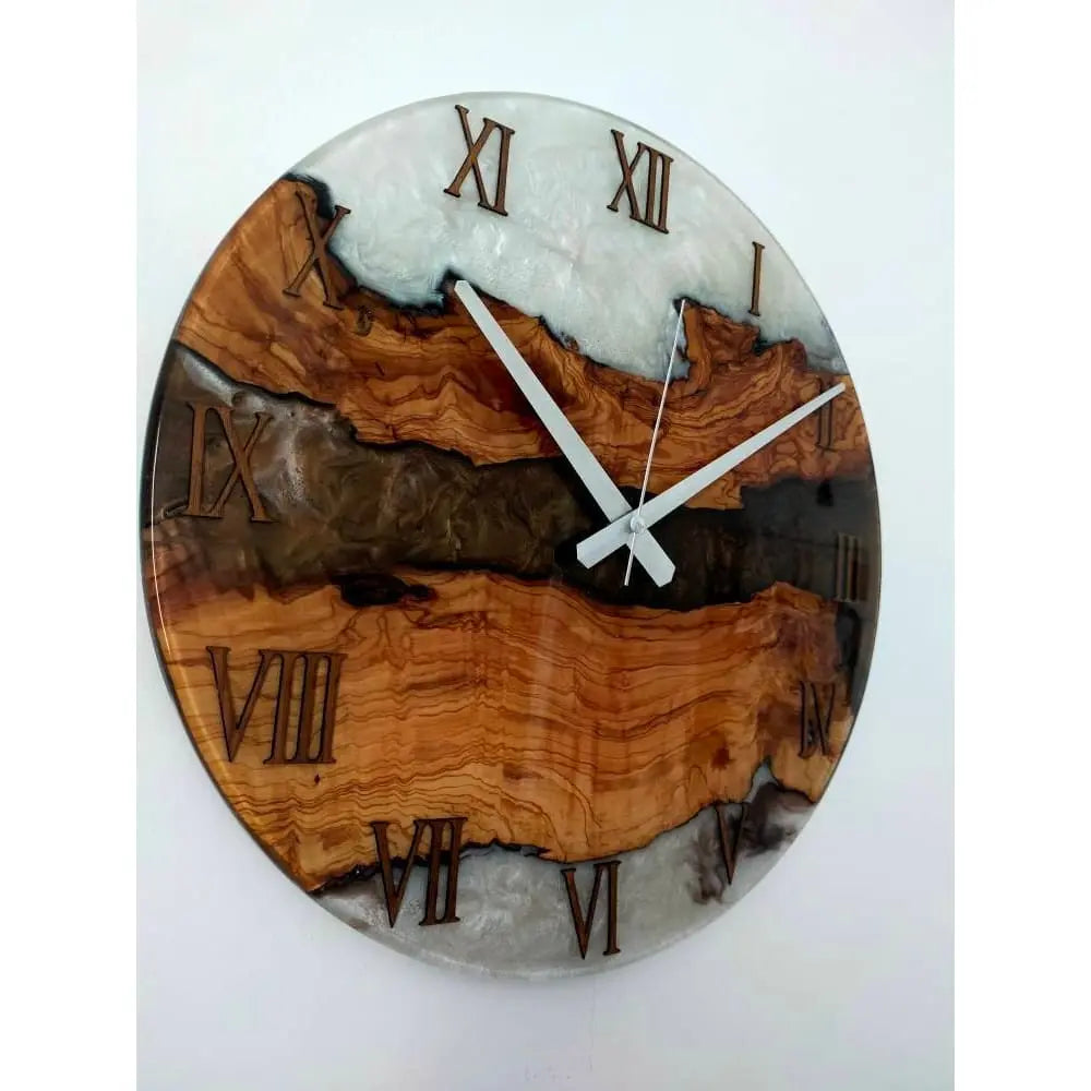 Bicolor Epoxy & Olive Wood Wall Clock resinwoodliving