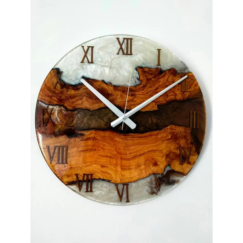 Bicolor Epoxy & Olive Wood Wall Clock resinwoodliving