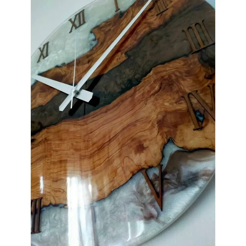 Bicolor Epoxy & Olive Wood Wall Clock resinwoodliving