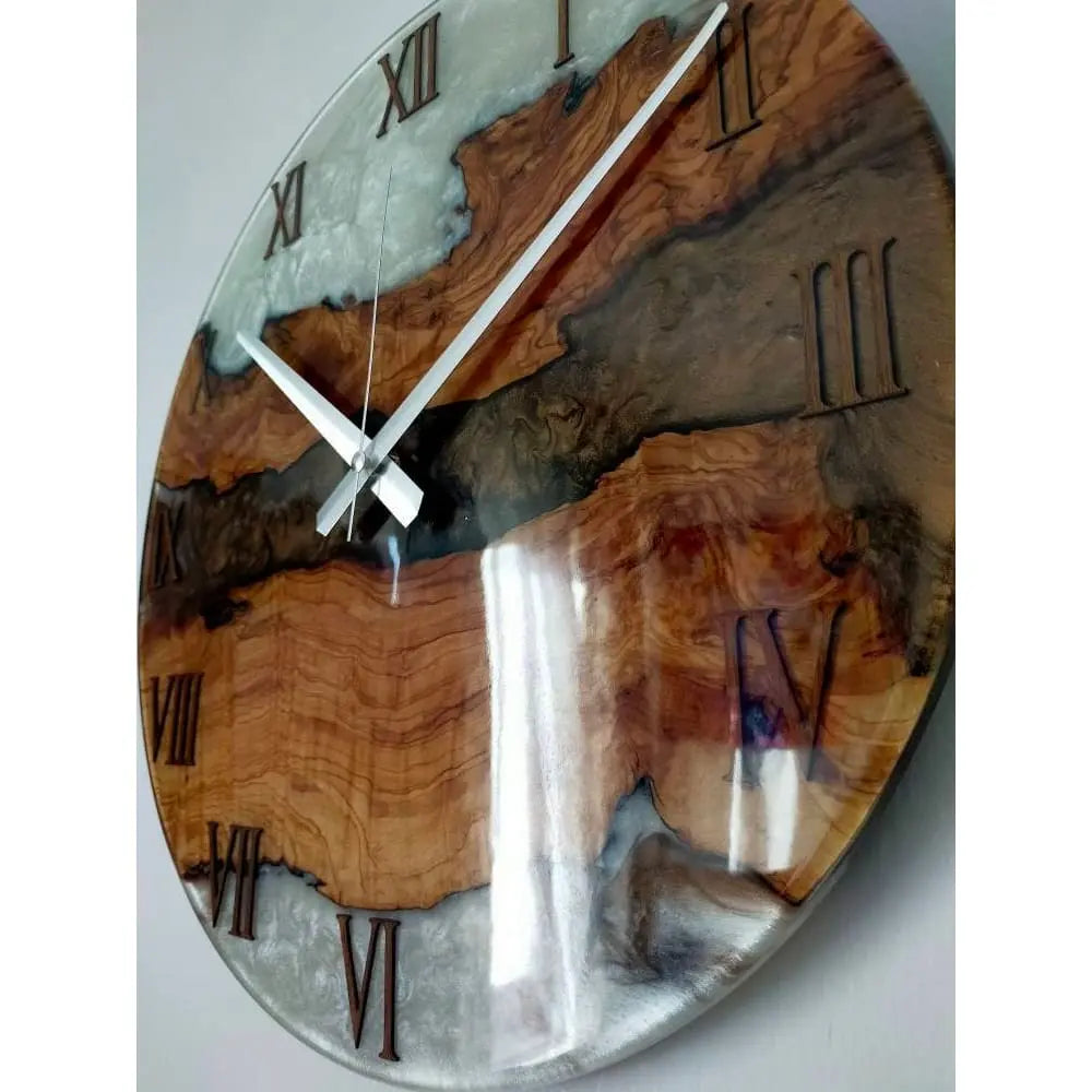 Bicolor Epoxy & Olive Wood Wall Clock resinwoodliving