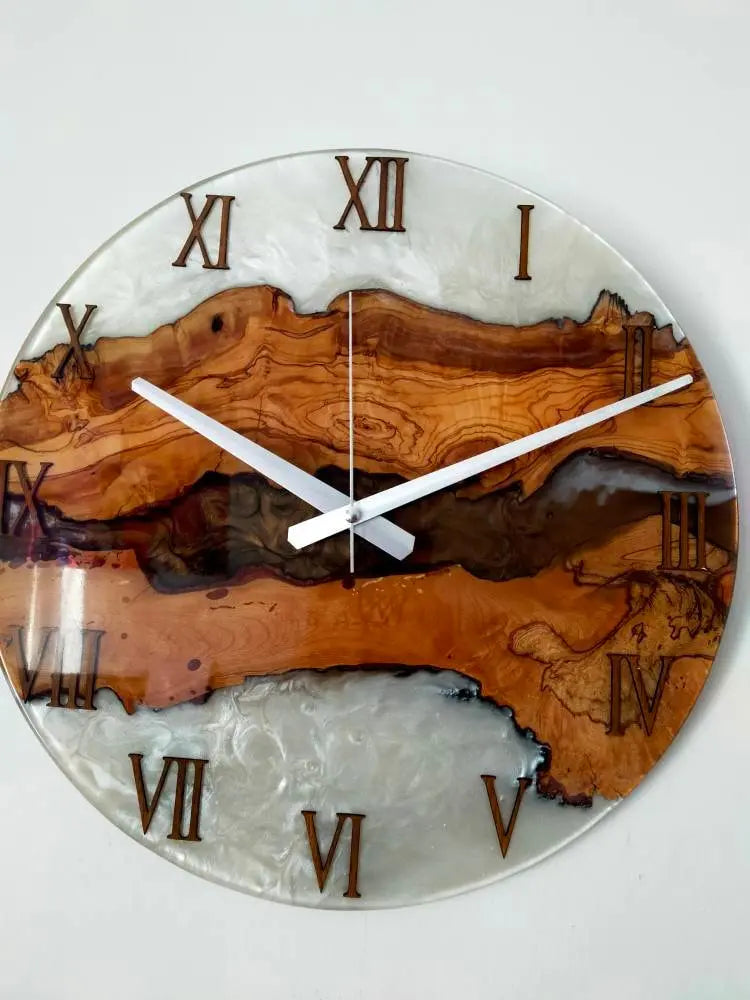 Bicolor Epoxy & Olive Wood Wall Clock resinwoodliving