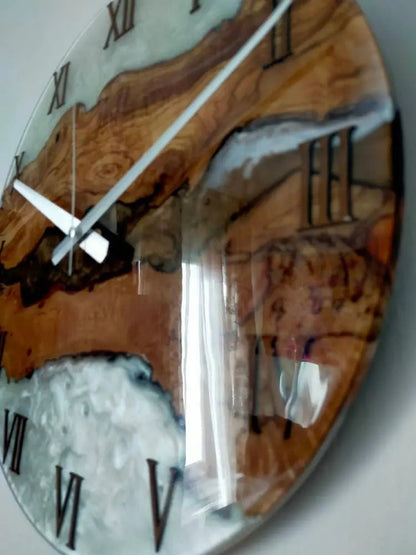 Bicolor Epoxy & Olive Wood Wall Clock resinwoodliving