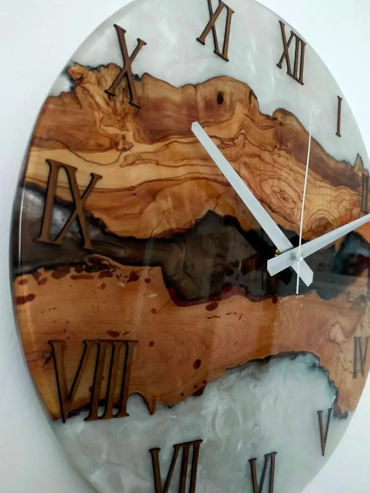 Bicolor Epoxy & Olive Wood Wall Clock resinwoodliving