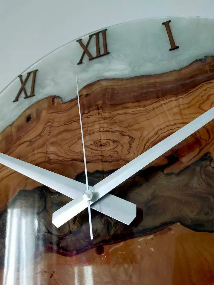 Bicolor Epoxy & Olive Wood Wall Clock resinwoodliving