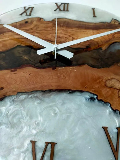 Bicolor Epoxy & Olive Wood Wall Clock resinwoodliving