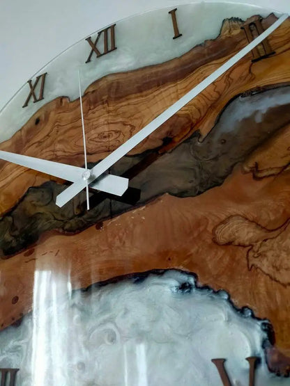 Bicolor Epoxy & Olive Wood Wall Clock resinwoodliving