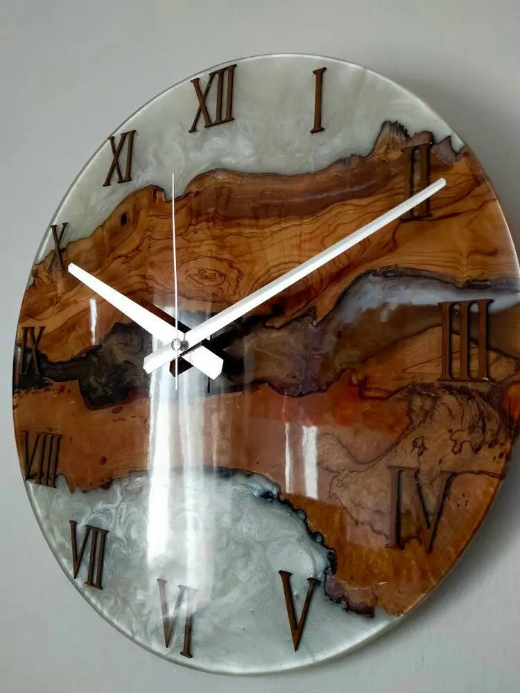 Bicolor Epoxy & Olive Wood Wall Clock resinwoodliving