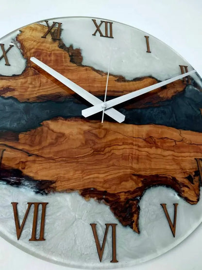 Bicolor Epoxy & Olive Wood Wall Clock Wholesale vendor
