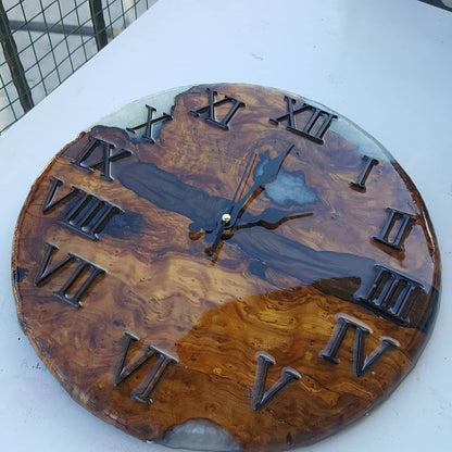 Bicolor Epoxy & Olive Wood Wall Clock resinwoodliving