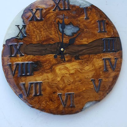 Bicolor Epoxy & Olive Wood Wall Clock resinwoodliving