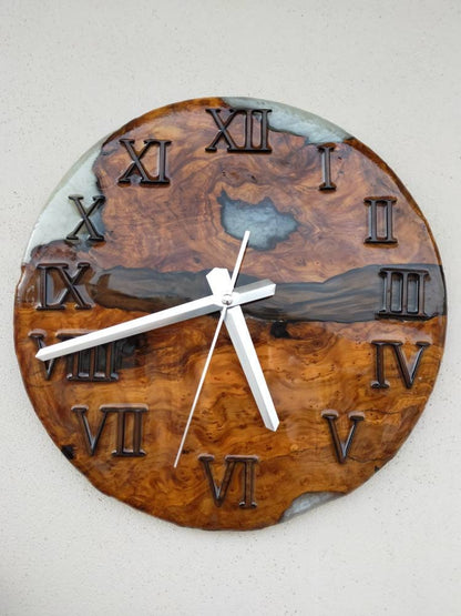 Metallic Color Epoxy & Olive Wood Wall Clock resinwoodliving