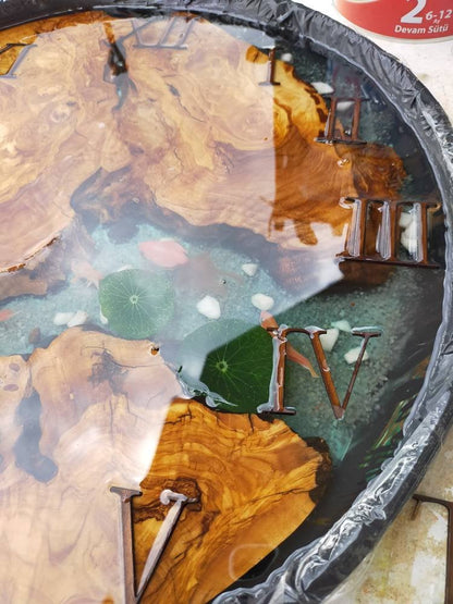 Aquarium Epoxy & Olive Wood Wall Clock Wholesale vendor