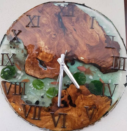 Aquarium Epoxy & Olive Wood Wall Clock Wholesale vendor