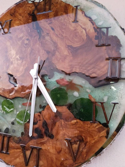 Aquarium Epoxy & Olive Wood Wall Clock resinwoodliving