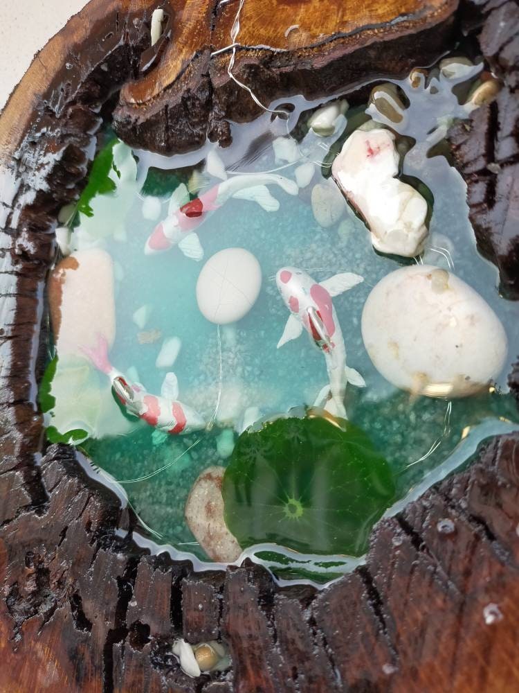 Koifish in resin, gift for friend, Aquarium Look 3D fish pond, Housewarming gift resinwoodliving