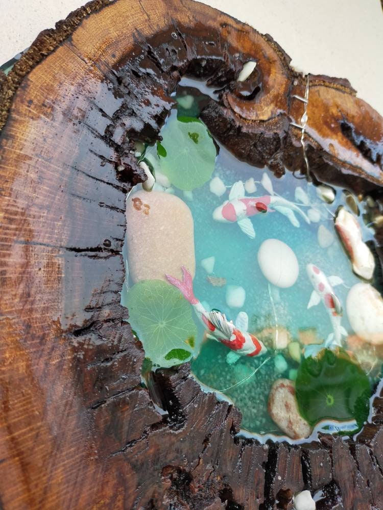 Koifish in resin, gift for friend, Aquarium Look 3D fish pond, Housewarming gift resinwoodliving