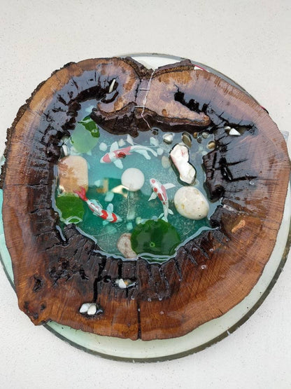 Koifish in resin, gift for friend, Aquarium Look 3D fish pond, Housewarming gift resinwoodliving