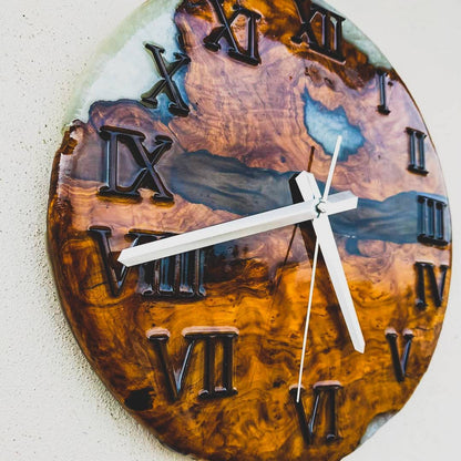 Bicolor Epoxy & Olive Wood Wall Clock resinwoodliving